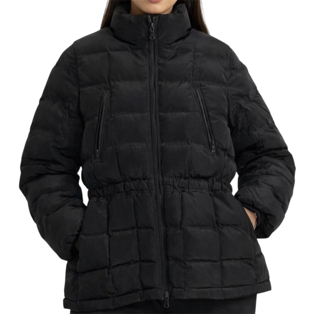Larry Levine Down Puffer Jacket Polyester Nylon Full Zipper Mock Neck Black L